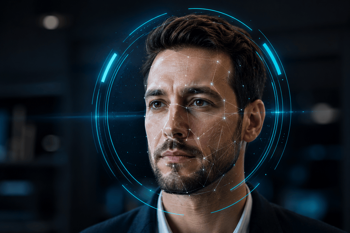 Professional using AuthentiFace identity verification across enterprise applications and physical access control.