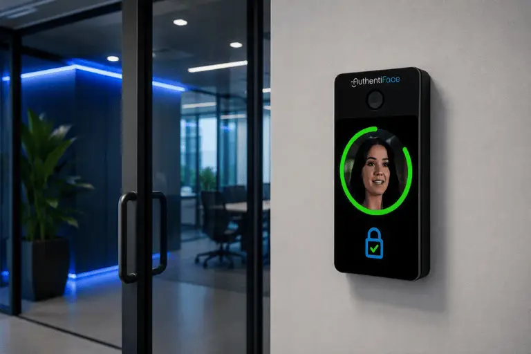 Facial recognition access control at an office entrance