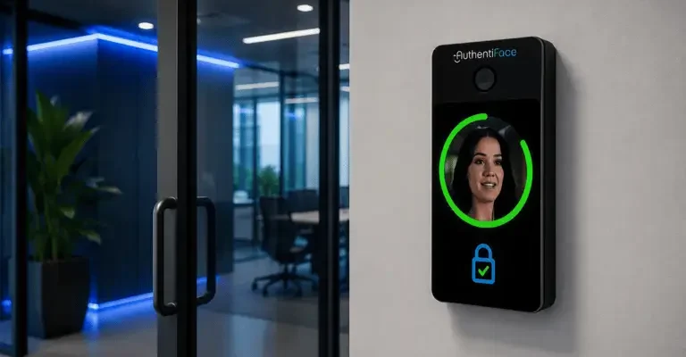 Facial recognition access control at an office entrance